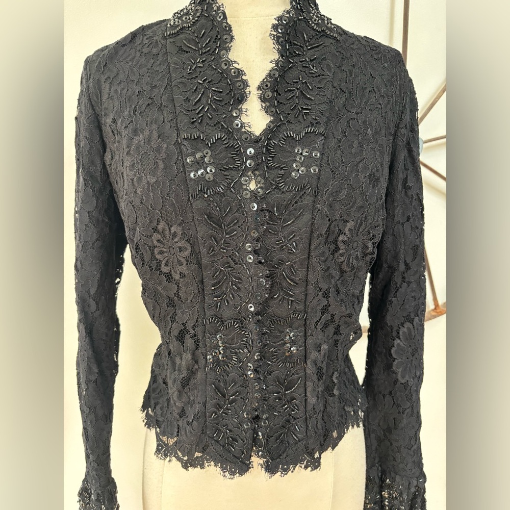 Vintage Tadashi black lace beaded formal attire jacket 10 - Picture 3 of 9